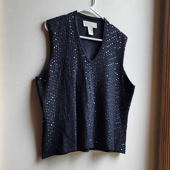 Norton McNaughton Black V-Neck Sweater with Silver Accents - Picture 3 of 16